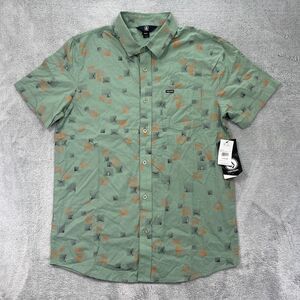 Volcom Shirt Warbler Woven Mens Medium Button Up Green Printed Cotton Casual